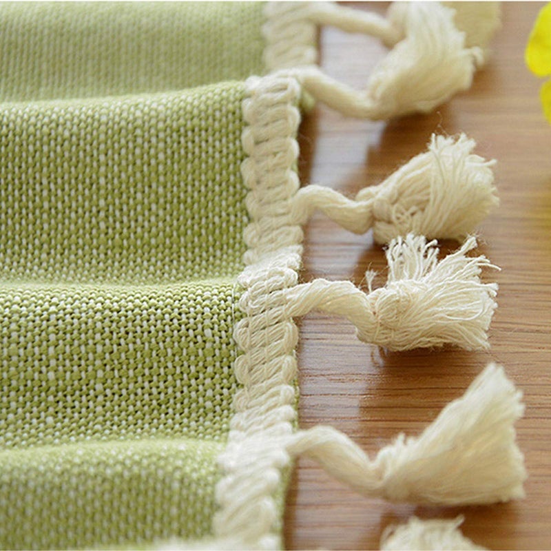 Dimatic Heavy Weight Cotton Linen Tablecloth, Plaid Tassel Round Table Cover for Kitchen Dining Room Tabletop Decorations, Round - 70", Blue Green - Image 5